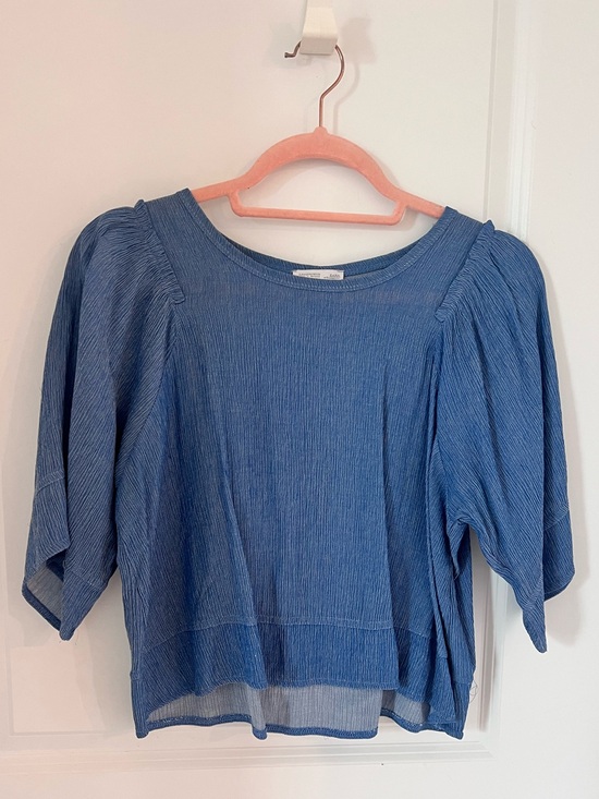Zara Tops - Zara Blue Puff-Sleeve Textured Blouse